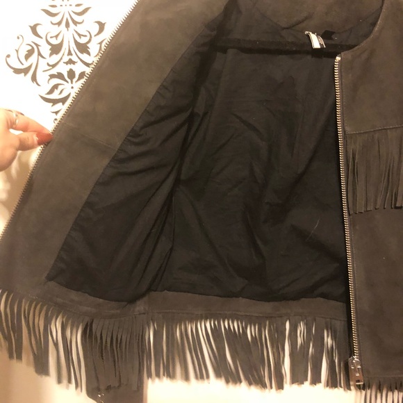 TOPSHOP Genuine Suede Fringe Jacket! MINT! SZ 2! - Picture 4 of 7